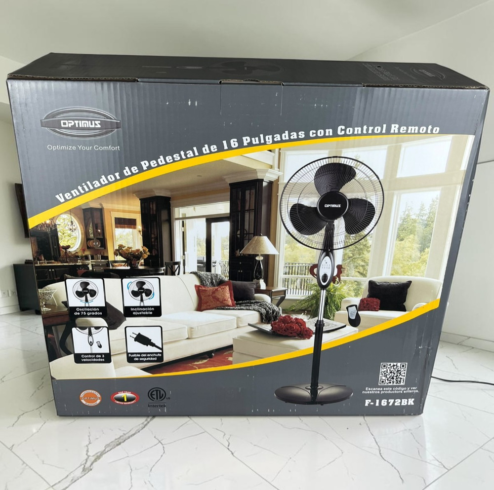 Optimus 16" Stand Fan w/ Remote Control Oscillating Adjustable Pedestal Fan 3 Sp